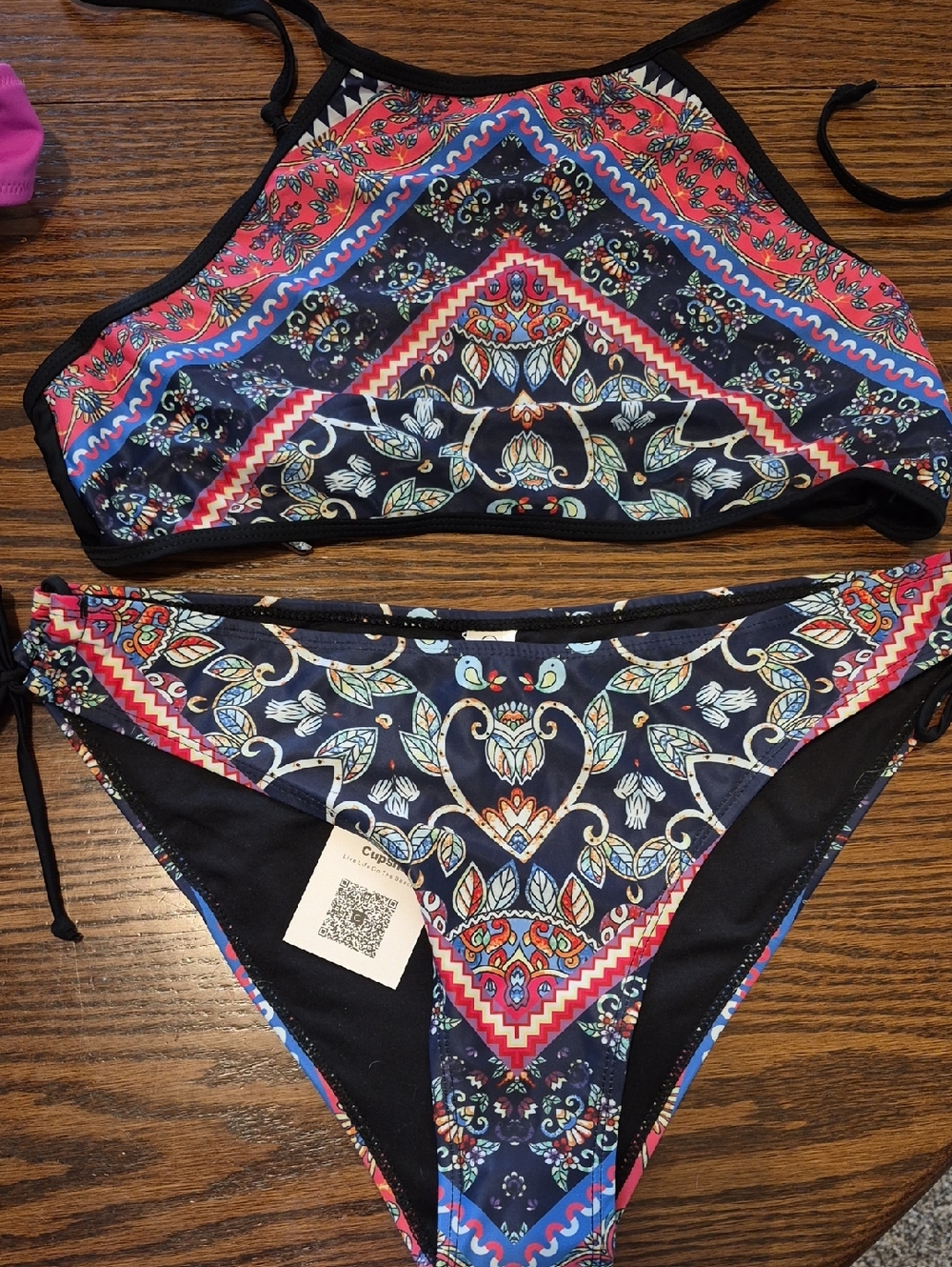 Cupshe Navy Multicolor High Neck Bikini Set